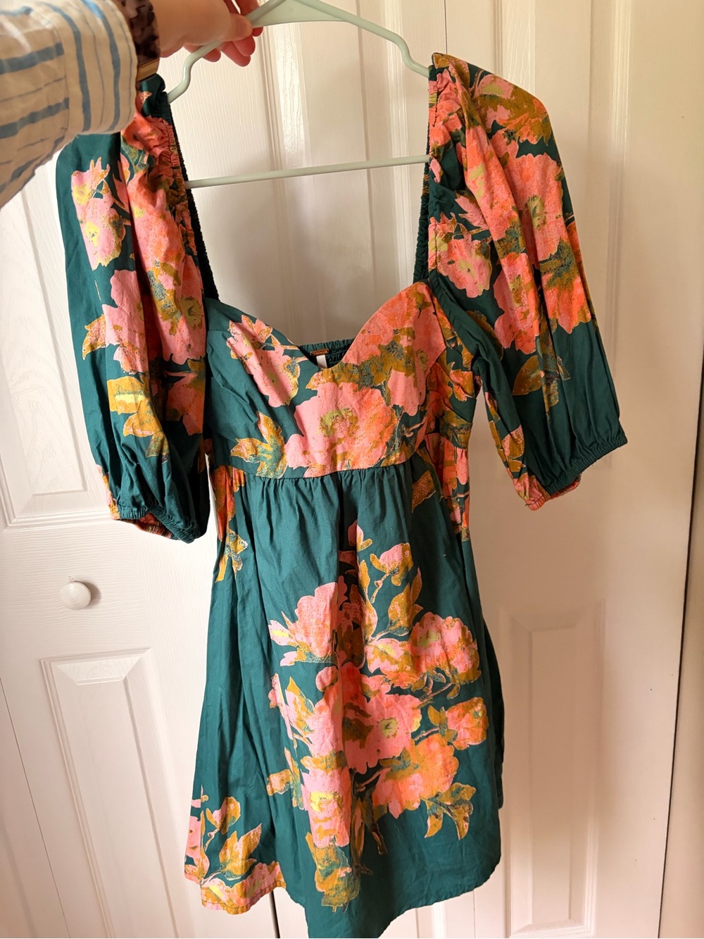Free People Teal Mini Dress with Pink Floral Print